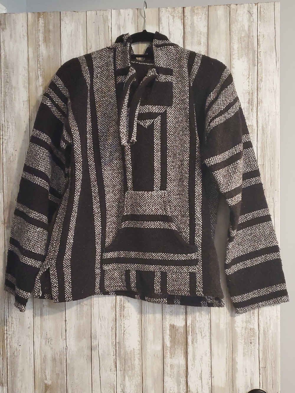 Dark Brown Striped Baja Hoodie Sweater - Gender neutral